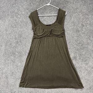 Soprano Sundress L Green Empire Waist Mini Stretch Boho Scoop Neck USA Fairy Y2K